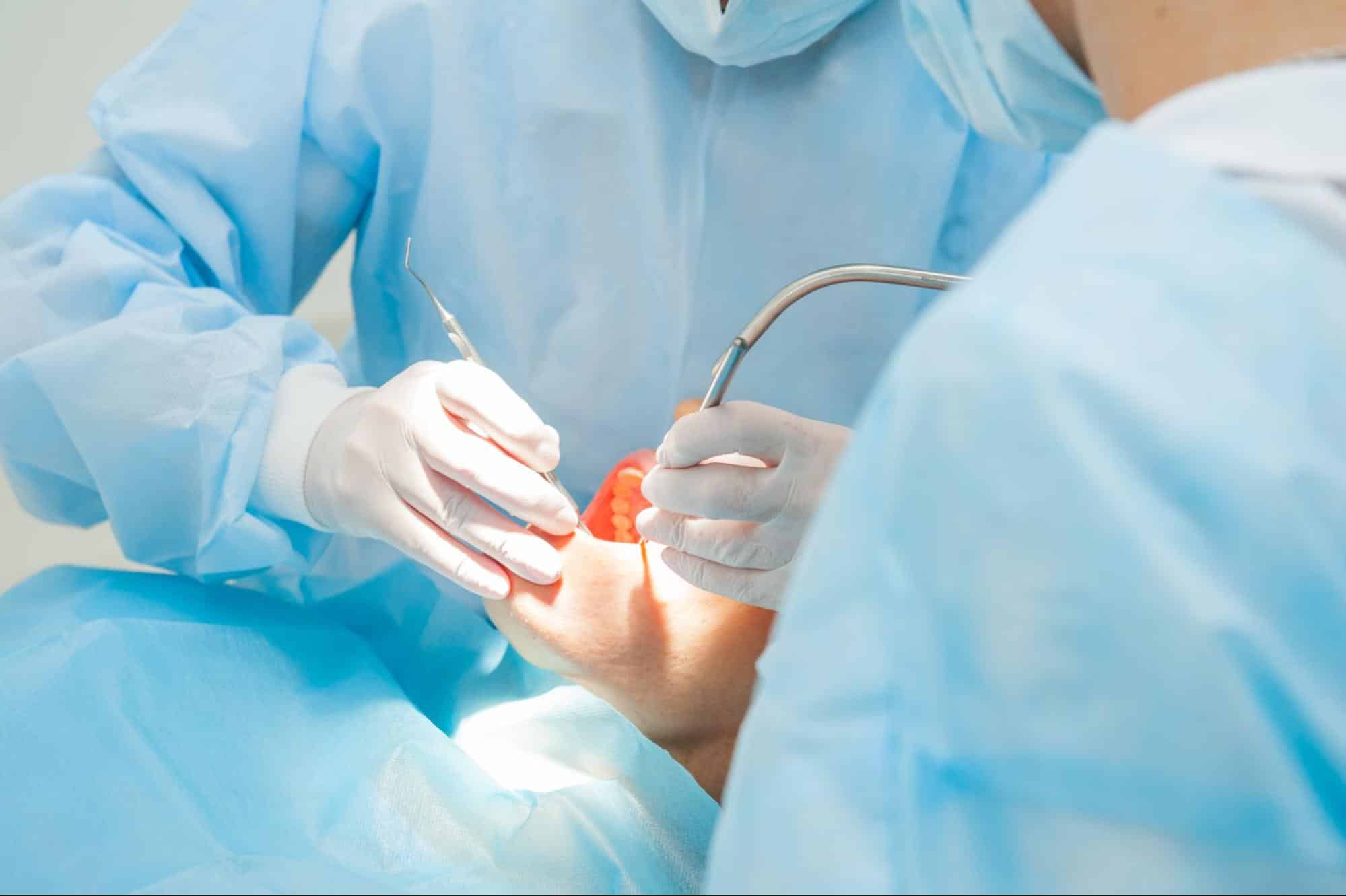 Surgical team performing jaw surgery for surgical orthodontics